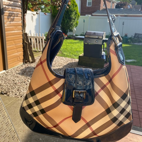 Burberry Nova Check Canvas Brooke Hobo Blue Bag - Picture 1 of 5